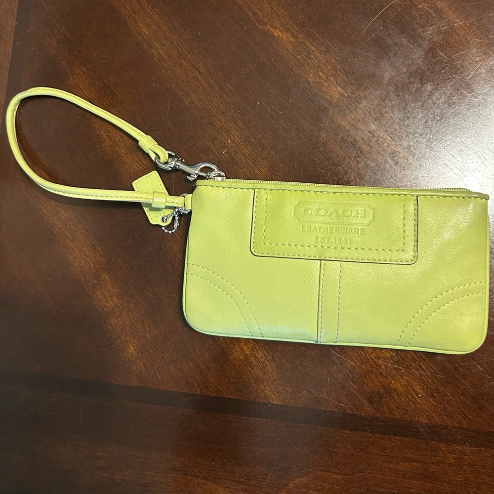 Coach Lime Green Leather Wristlet